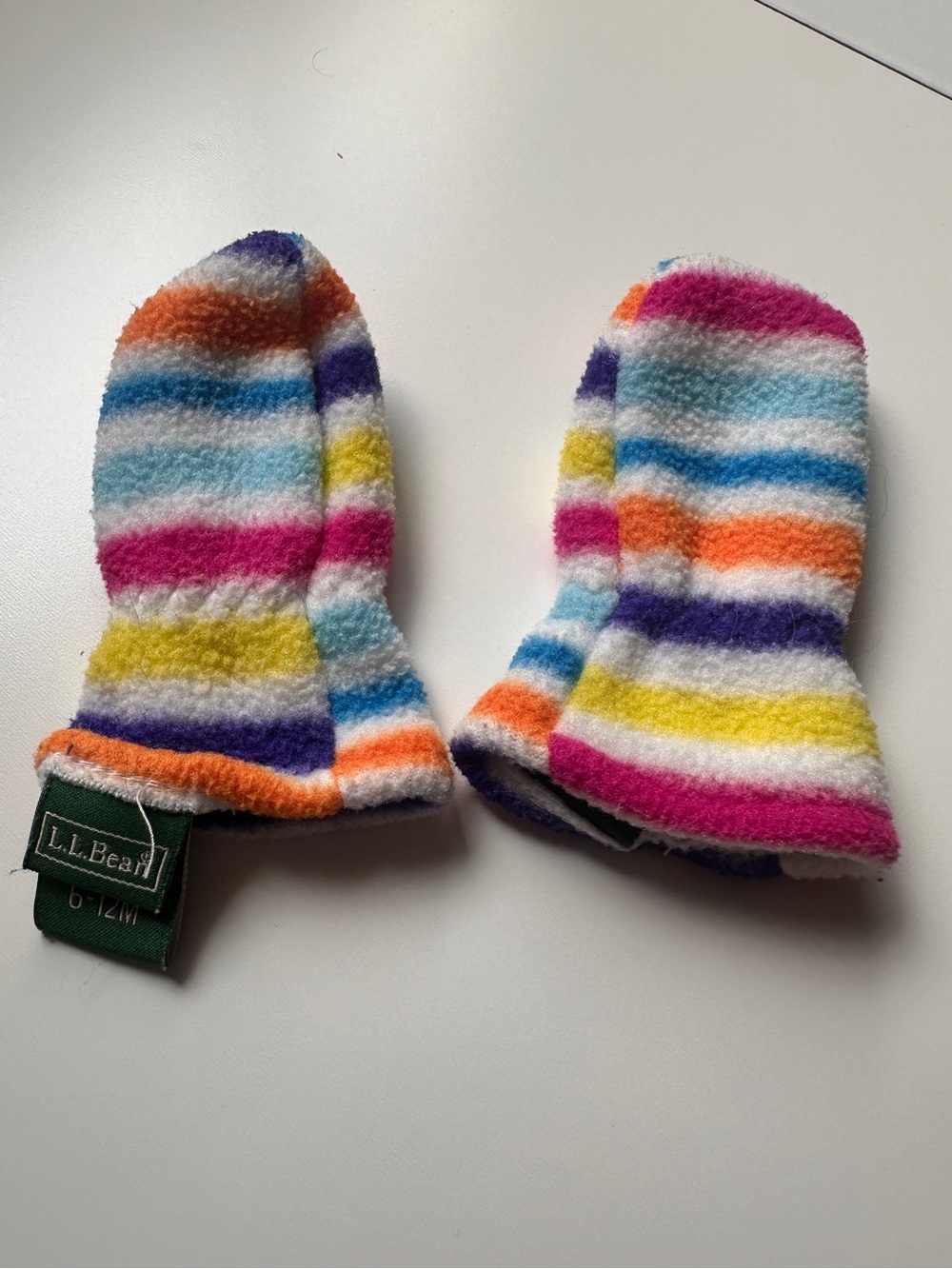 L.L.Bean Rainbow Striped Fleece Toddler Mittens Winter 6-12m